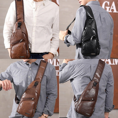 PU Leather Cross Body Travel Bag with Built in Charger